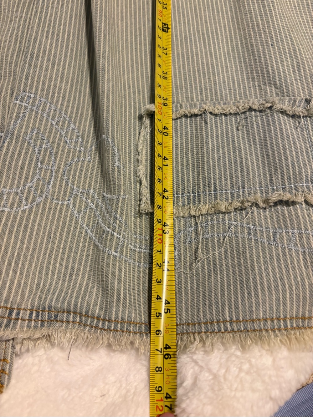 POL Clothing Distressed Pinstripe Duster Coat Boho Grunge Jacket M Art to wear - Picture 12 of 14
